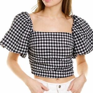 NWOT Black and White Gingham Puff Sleeve Crop Top